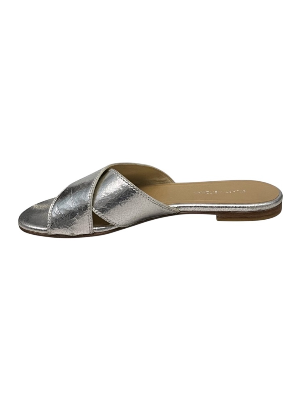 Stuart Weitzman Byway Slides Silver Metallic Leather Flat Sandals 7 - Picture 6 of 13